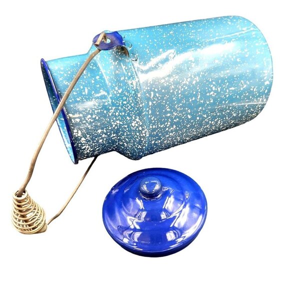 Vintage Blue Enamelware Graniteware Cream Milk Can, Perfect Canister Size - Picture 10 of 12